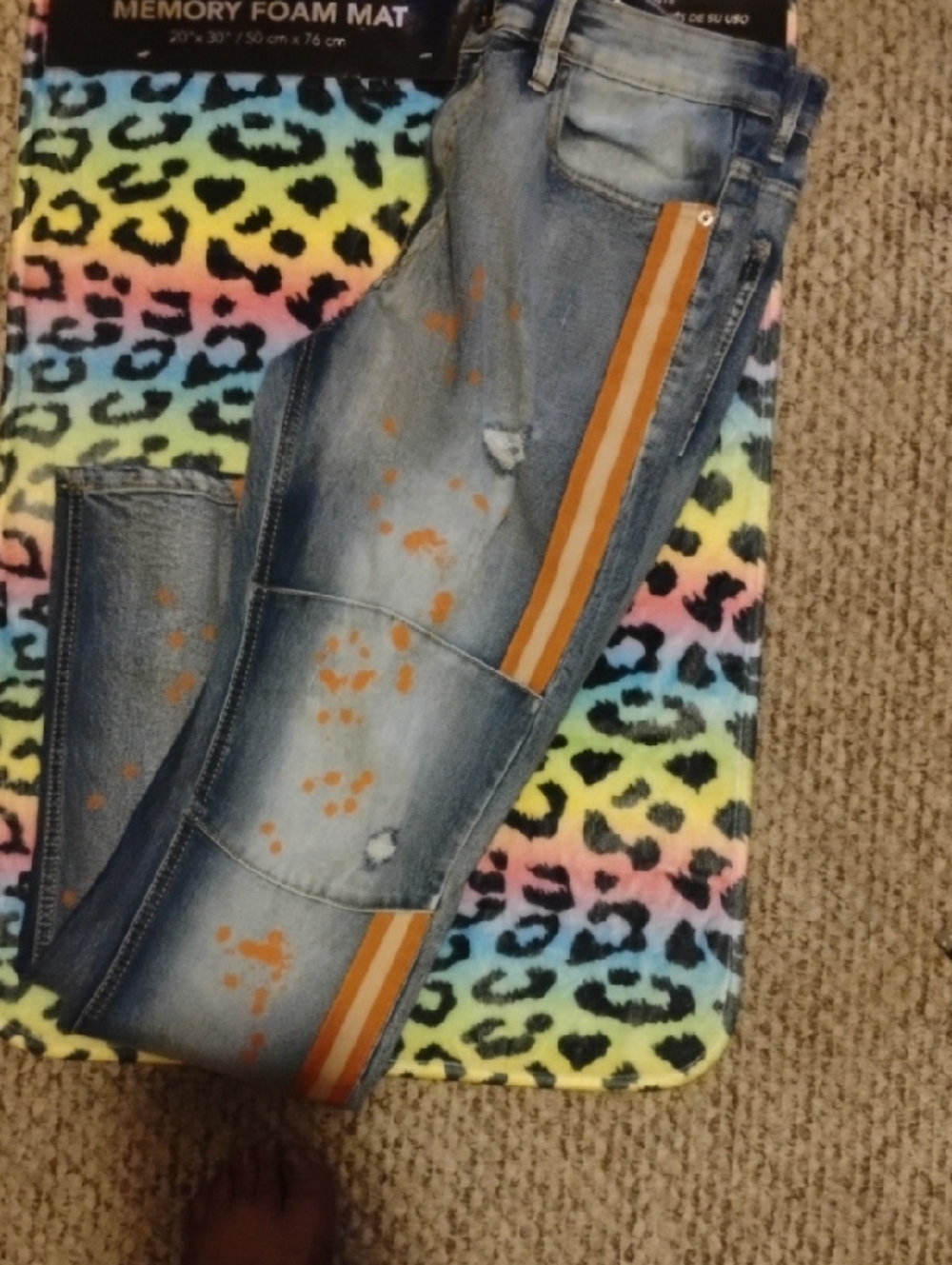 South Pole Men's Light Blue Skinny Jeans with Orange Stripe